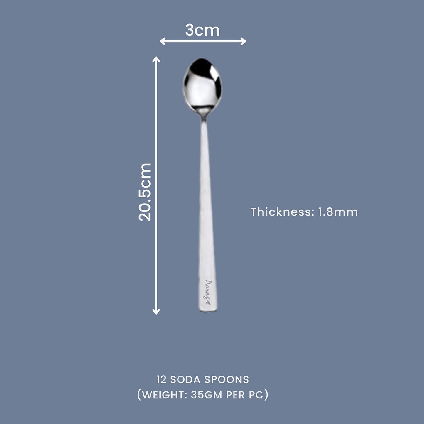 12 Pieces Stainless Steel Soda Spoons | Long Handle Ice Cream & Milkshake Spoon | 20.5 cm, Silver