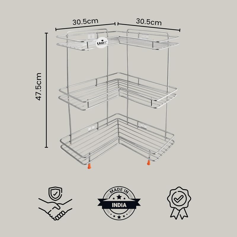 3 Tier Stainless Steel Corner Kitchen Rack | L Shape Storage Shelf Organizer
