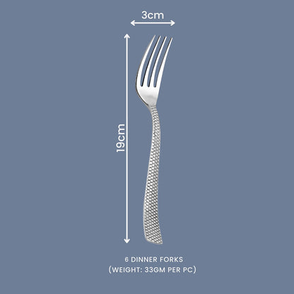 6 Pcs Stainless Steel Dinner Forks – 18 cm Silver Zig Zag Design, Mirror Finish, Durable Cutlery Set for Home, Kitchen & Restaurant, Dishwasher Safe
