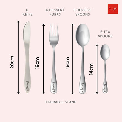 24 Pcs Premium Stainless Steel Cutlery Set for Home & Kitchen | Silver Tableware