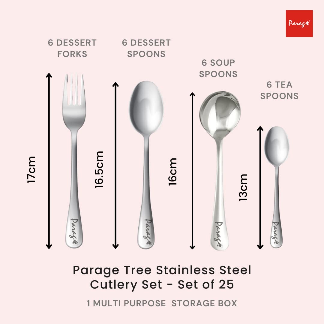 25 Pcs Stainless Steel Cutlery Set with Stand & Box for Kitchen & Dining | Brown