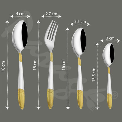 24pc Stainless Steel Golden Cutlery | Gift Box | Ivory Design