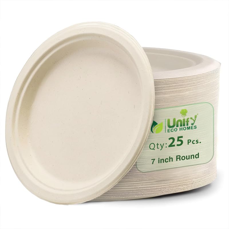 25pc Bagasse Plates | 7in Eco-Friendly Disposable | White