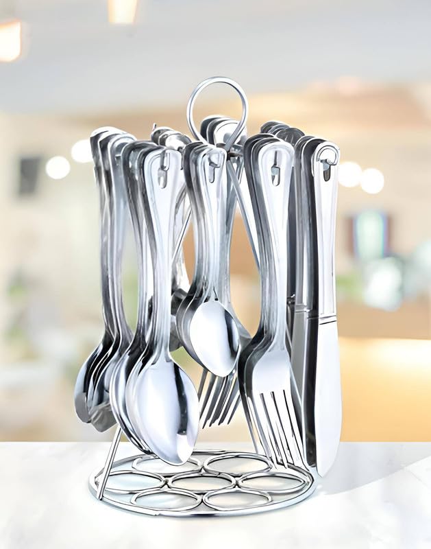 25-Piece Imperio Stainless Steel Cutlery Set with Stand | Spoons, Forks & Knives, Silver