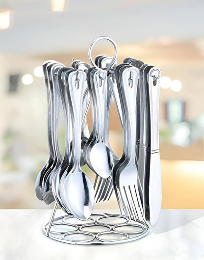 25-Piece Imperio Stainless Steel Cutlery Set with Stand | Spoons, Forks & Knives, Silver