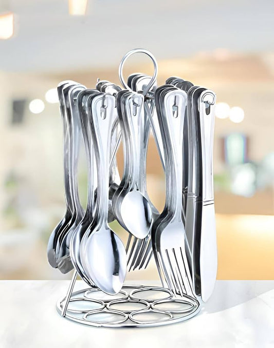 25-Piece Imperio Stainless Steel Cutlery Set with Stand | Spoons, Forks & Knives, Silver