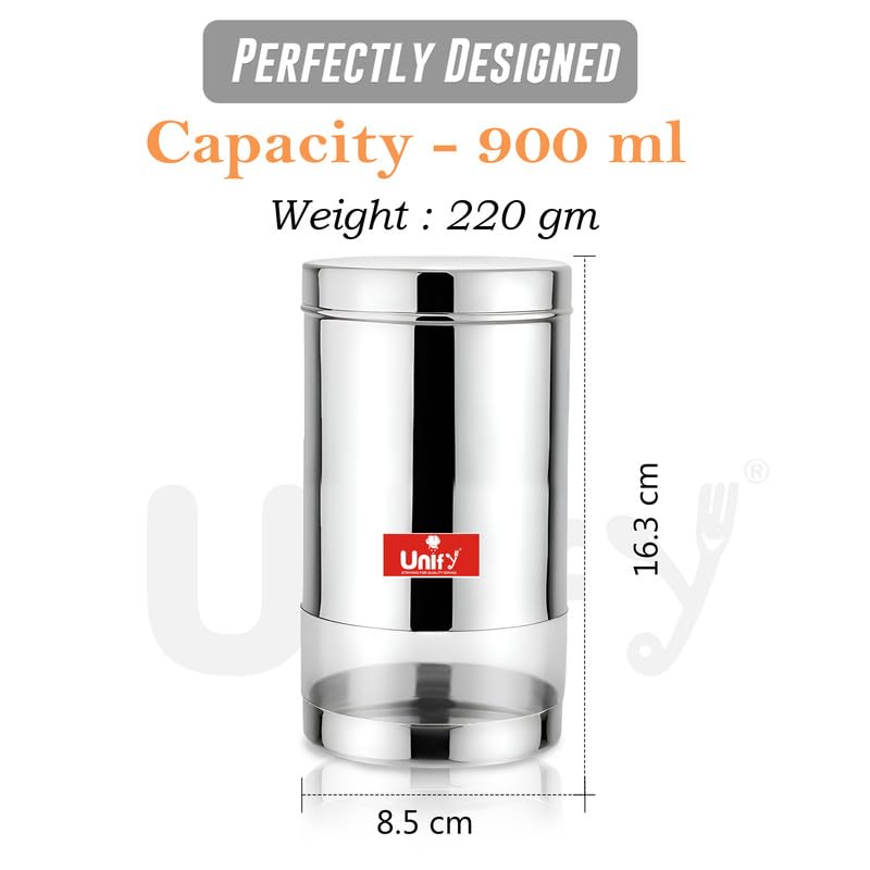 6 Pieces Stainless Steel Container Set, 900ML Airtight Jars for Home & Kitchen – Ideal for Spices, Food Grains, Nuts, Glossy Finish