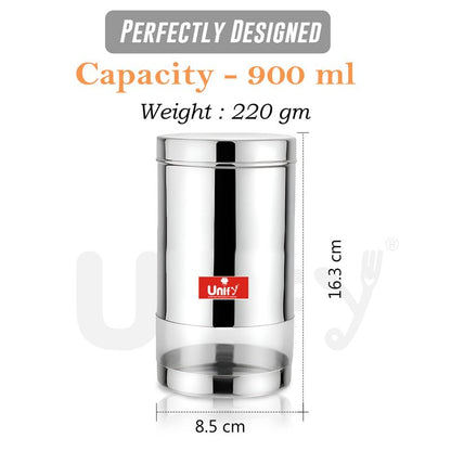 6 Pieces Stainless Steel Container Set, 900ML Airtight Jars for Home & Kitchen – Ideal for Spices, Food Grains, Nuts, Glossy Finish