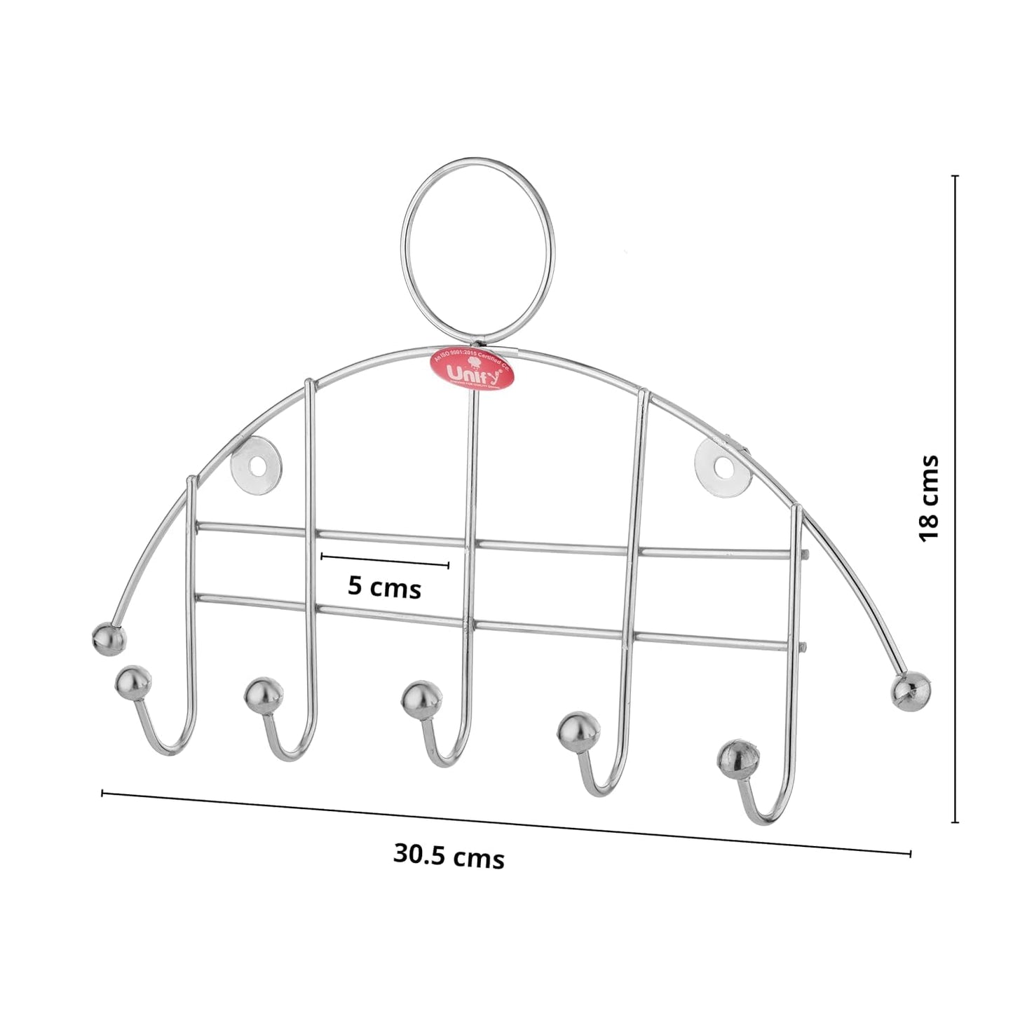 2 Pieces Stainless Steel Wall Cloth Hanger with 5 Hooks, Key Holder & Towel Rack for Bathroom & Kitchen, Silver (Pack of 2)