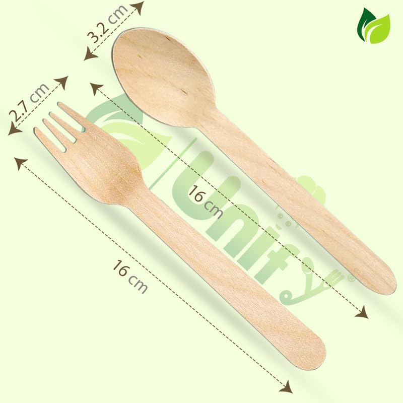 100 Pcs Disposable Wooden Spoons & Forks | 160mm, Eco-Friendly, Biodegradable | Party, Wedding