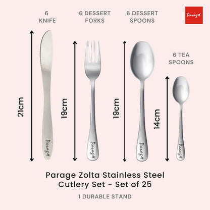 25 Pcs Stainless Steel Cutlery Set with Stand for Kitchen & Dining | Blue