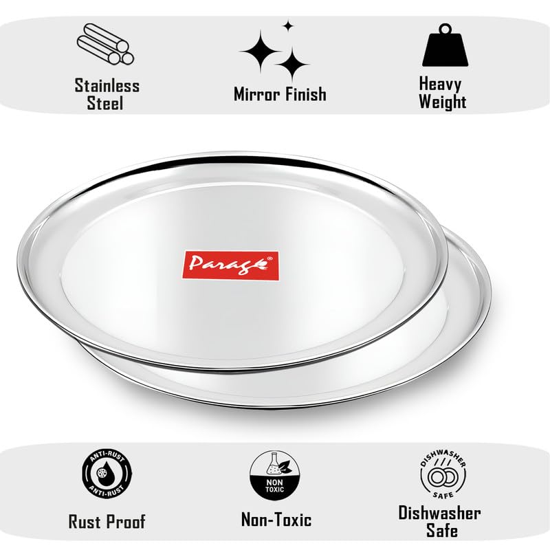 2pc Stainless Steel Raj Bhog Plate | 12in Heavy Gauge | Silver
