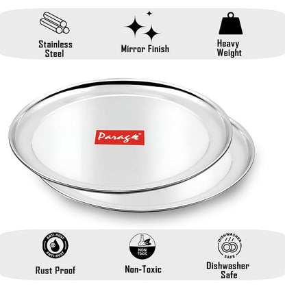 2pc Stainless Steel Raj Bhog Plate | 12in Heavy Gauge | Silver