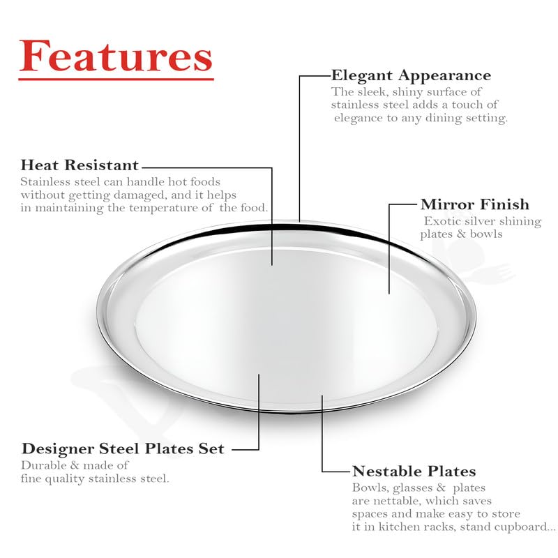 2pc Stainless Steel Raj Bhog Plate | 12in Heavy Gauge | Silver