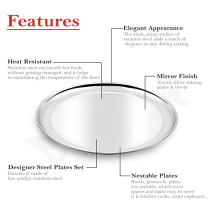 2pc Stainless Steel Raj Bhog Plate | 12in Heavy Gauge | Silver