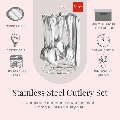 25-Piece Imperio Stainless Steel Cutlery Set with Stand | Spoons, Forks & Knives, Silver