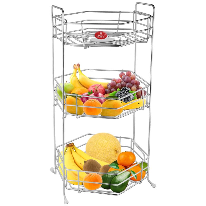 Stainless Steel 3 Tier Fruits and Vegetables Basket for Kitchen Storage, Rack Organizer for Home & Pantry (Hexa)