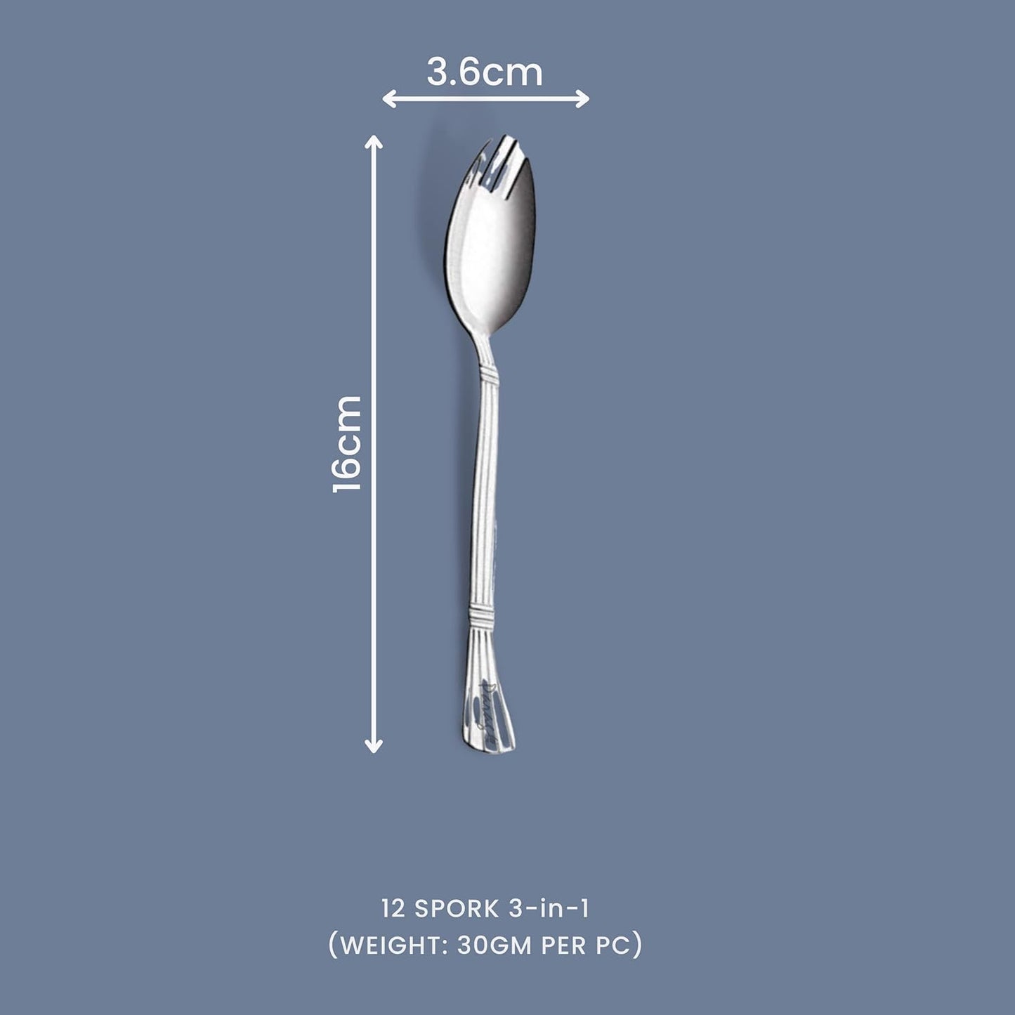 12 Pcs Stainless Steel Spork Set | 3-in-1 Spoon Fork Combo for Soup & Noodles