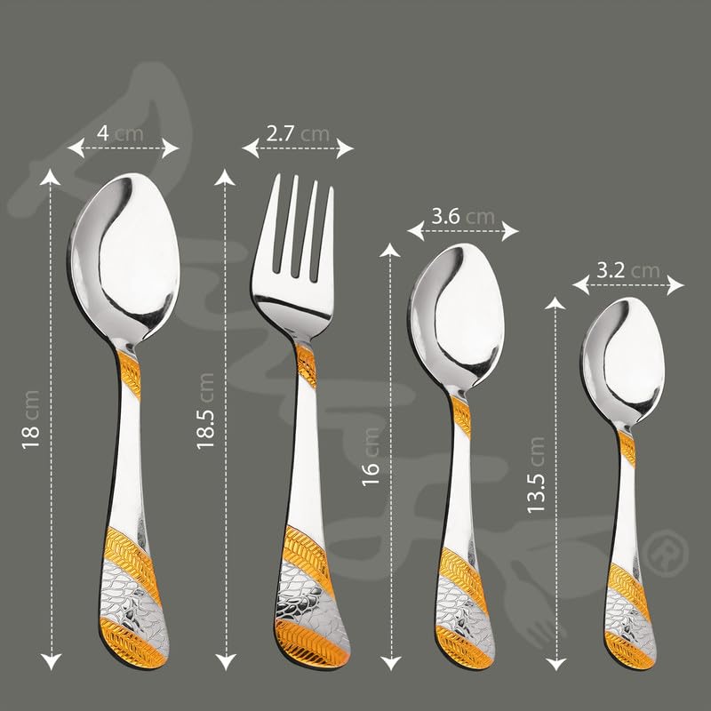 24 Pieces Premium Stainless Steel 24K Golden Cutlery Set for Home & Kitchen – Includes 6 Table Spoons, 6 Table Forks, 6 Dinner Spoons, 6 Tea Spoons, 24K Gold Plated, Leatherite Gift Box