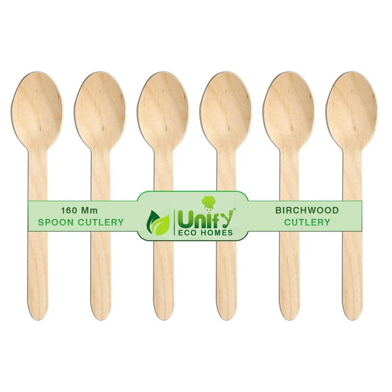 100 Pack 160mm Disposable Wooden Spoons – Eco-Friendly, Biodegradable & Compostable Cutlery, Ideal for Birthday, Wedding & Party