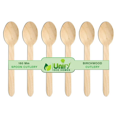 100 Pack 160mm Disposable Wooden Spoons – Eco-Friendly, Biodegradable & Compostable Cutlery, Ideal for Birthday, Wedding & Party