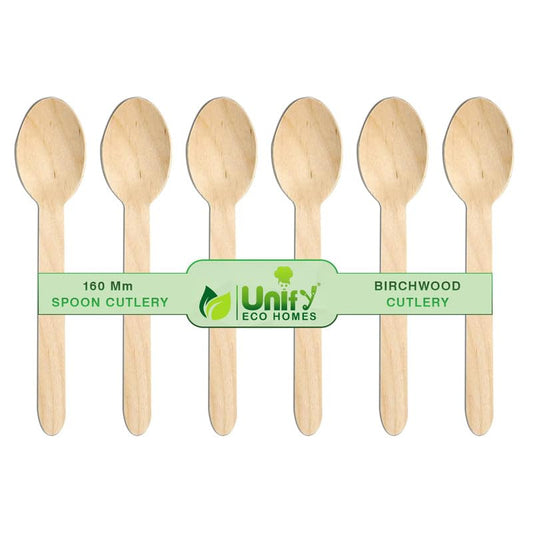 100 Pack 160mm Disposable Wooden Spoons – Eco-Friendly, Biodegradable & Compostable Cutlery, Ideal for Birthday, Wedding & Party