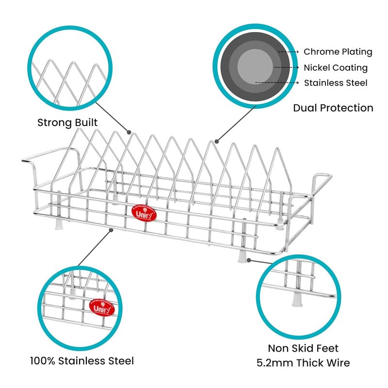 2 Pcs Stainless Steel Plate Rack Combo | 10 Section Utensil Stand for Kitchen Cabinet (Silver)