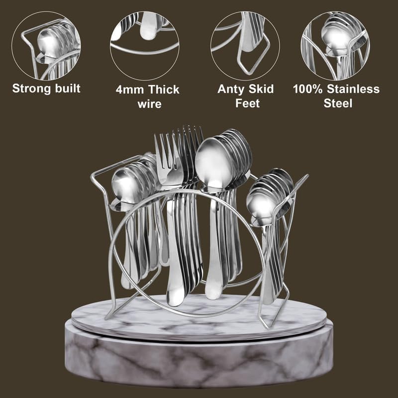 Stainless Steel Cutlery Stand – Heavy Duty Oval Rack for 24 Pieces, Chrome Finish