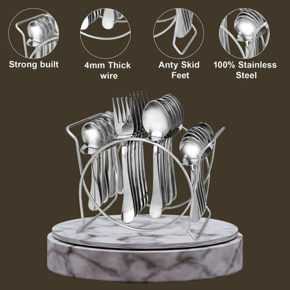 Stainless Steel Cutlery Stand – Heavy Duty Oval Rack for 24 Pieces, Chrome Finish