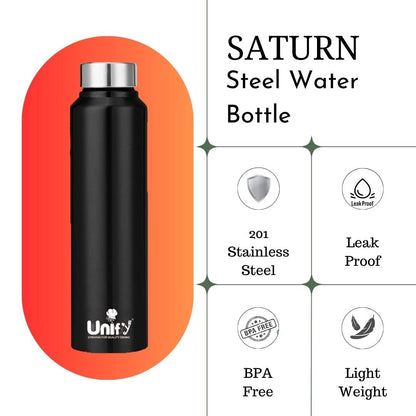 Stainless Steel Water Bottle 1 Litre | Leak-Proof Fridge Bottle for Home, Gym & Travel | 1000 ml, Black