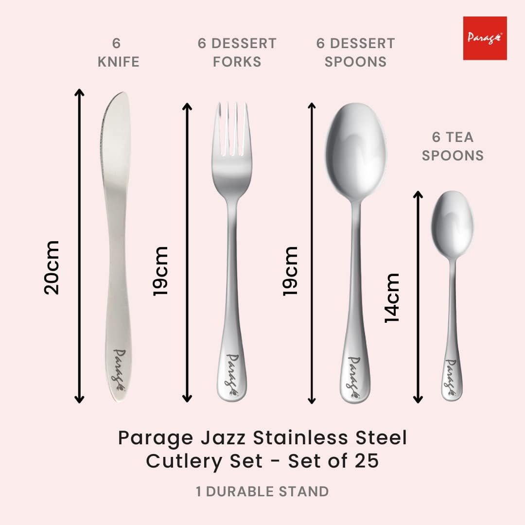 25 Pieces Jazz Premium Stainless Steel Cutlery Set – Spoons, Forks, Knives & Stand