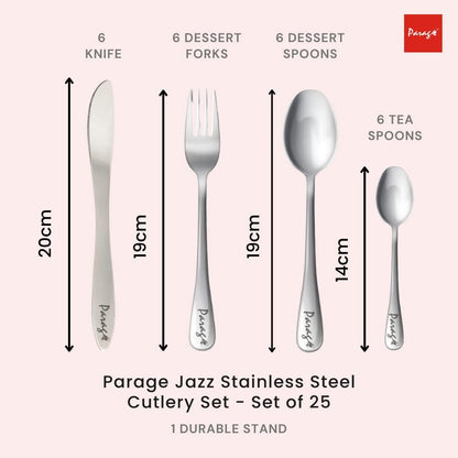 25 Pieces Jazz Premium Stainless Steel Cutlery Set – Spoons, Forks, Knives & Stand