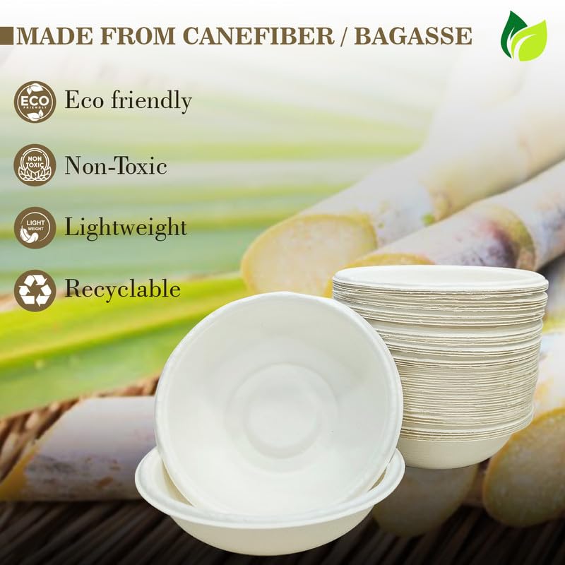 180ml 100 Bagasse Bowls | Eco-Friendly Disposable | Party Use