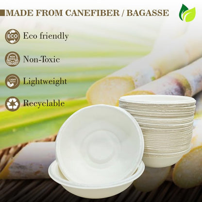180ml 100 Bagasse Bowls | Eco-Friendly Disposable | Party Use