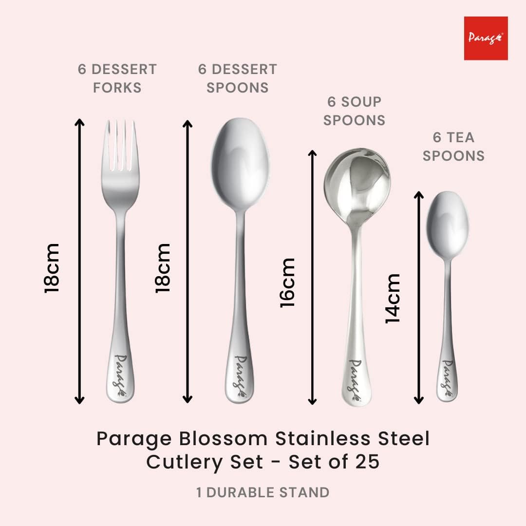 25pc Stainless Steel Blossom Cutlery | Spoons Stand | Silver
