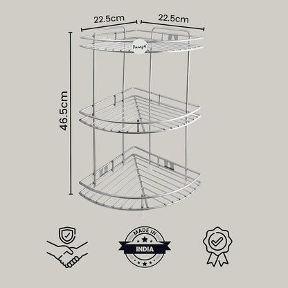 3-Tier Stainless Steel Kitchen Rack – Multipurpose Corner Shelf & Organizer for Kitchen, Vegetable Stand & Storage, 23×23×48 cm