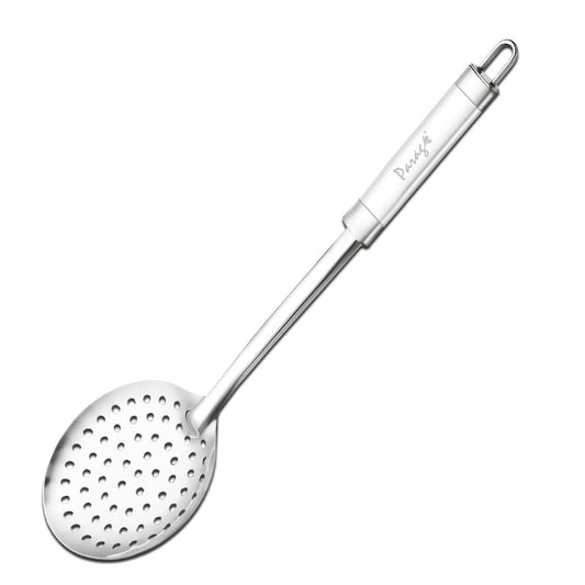 Stainless Steel Kitchen Skimmer, 35.5 cm Cooking & Serving Tool – Perfect for Frying & Straining Puris, Nuggets, Rice, Pakodas, Silver Finish