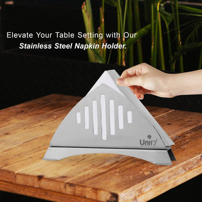 1 Pc Stainless Steel Napkin Holder – Tissue Paper Stand for Kitchen, Dining Table, Restaurants, Cafes & Hotels, Matt Finish Slotted Lines