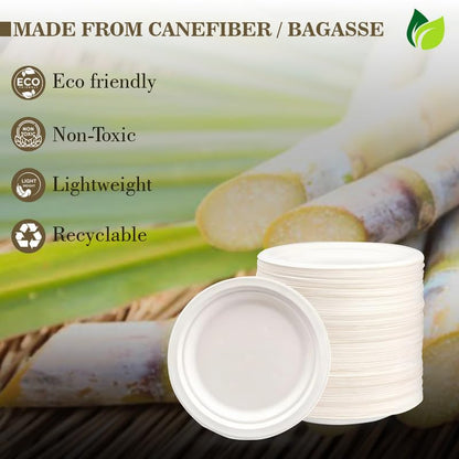 25pc Bagasse Plates | 7in Eco-Friendly Disposable | White