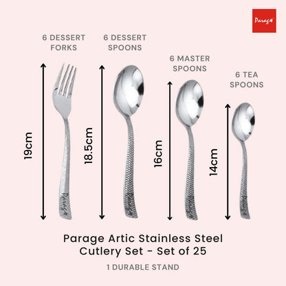 25 Pcs Premium Stainless Steel Cutlery Set with Stand for Home & Kitchen | Silver