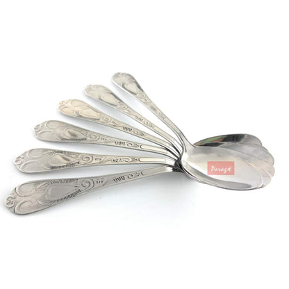 12 Pcs Stainless Steel Dinner Spoon Set | 15.5 cm Moti Table Spoons Silver