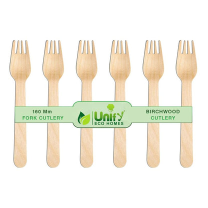 100 Pcs Disposable Wooden Forks | 160mm, Eco-Friendly, Biodegradable | Party, Wedding
