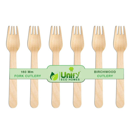 100 Pcs Disposable Wooden Forks | 160mm, Eco-Friendly, Biodegradable | Party, Wedding