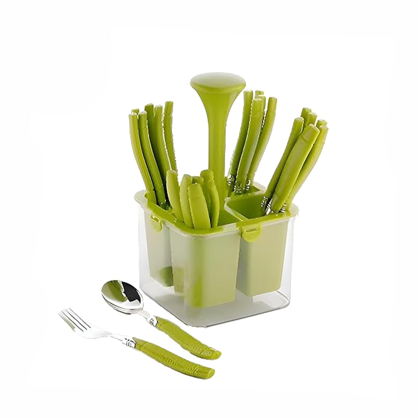 25-Piece Camry Stainless Steel Cutlery Set with Storage Box | Premium Spoons & Forks, Green