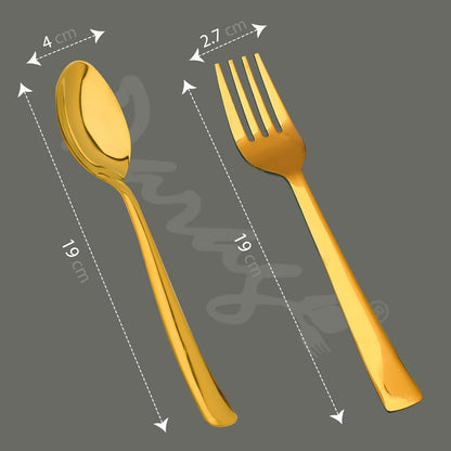 12pc Stainless Steel Golden Cutlery | 19cm Spoons & Forks | Dining