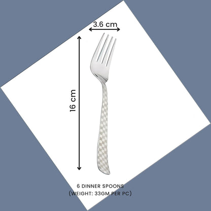 6 Pieces Stainless Steel Baby Forks Set, 16 cm Dining Cutlery with Checks Design – Shiny Sturdy Handle Tableware for Home & Kitchen