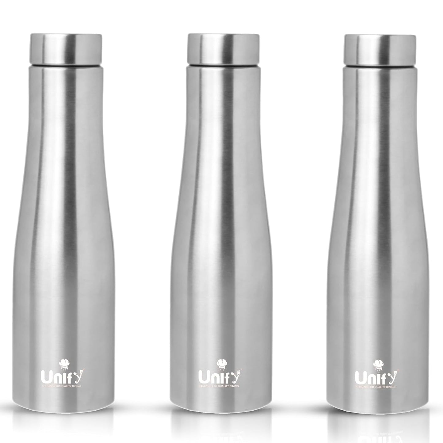 Stainless Steel Water Bottle 1 Litre | Leak-Proof Fridge Bottle for Home, Gym & Travel | Set of 3, Silver