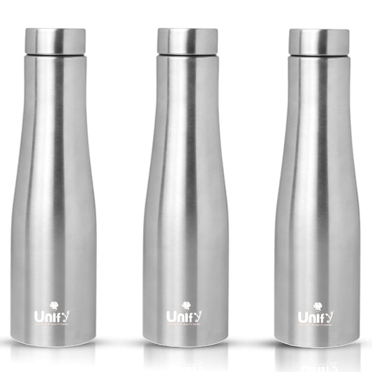 Stainless Steel Water Bottle 1 Litre | Leak-Proof Fridge Bottle for Home, Gym & Travel | Set of 3, Silver