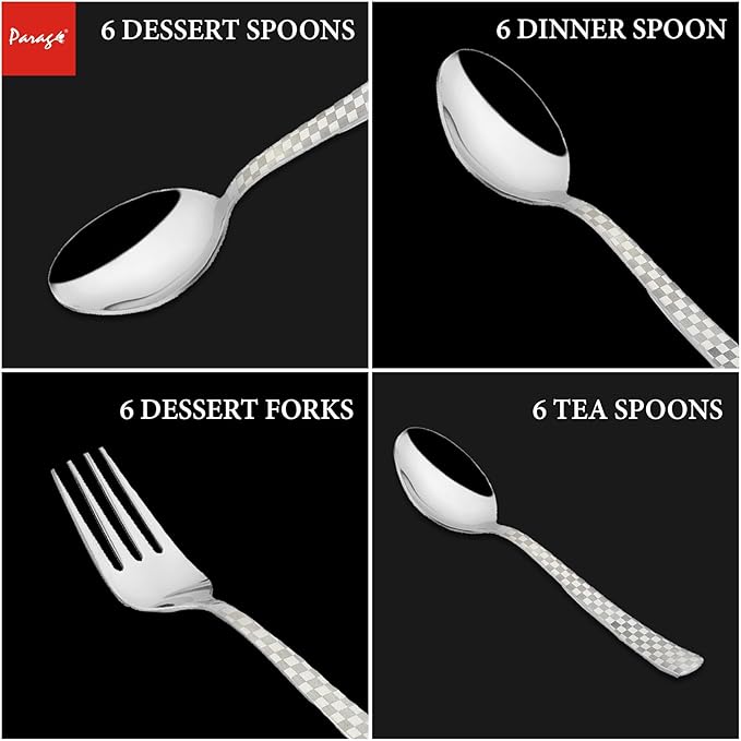 25-Piece Decora Stainless Steel Cutlery Set with Stand | Spoons & Forks for Dining Table, Silver