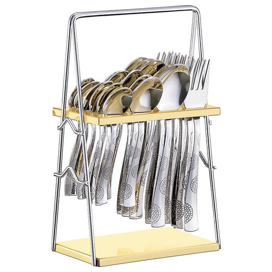 25 Pieces Regal Premium Stainless Steel Cutlery Set with Stand – Includes 6 Table Forks, 6 Table Spoons, 6 Dinner Spoons, 6 Tea Spoons, Stylish Spoon Set for Dining Table